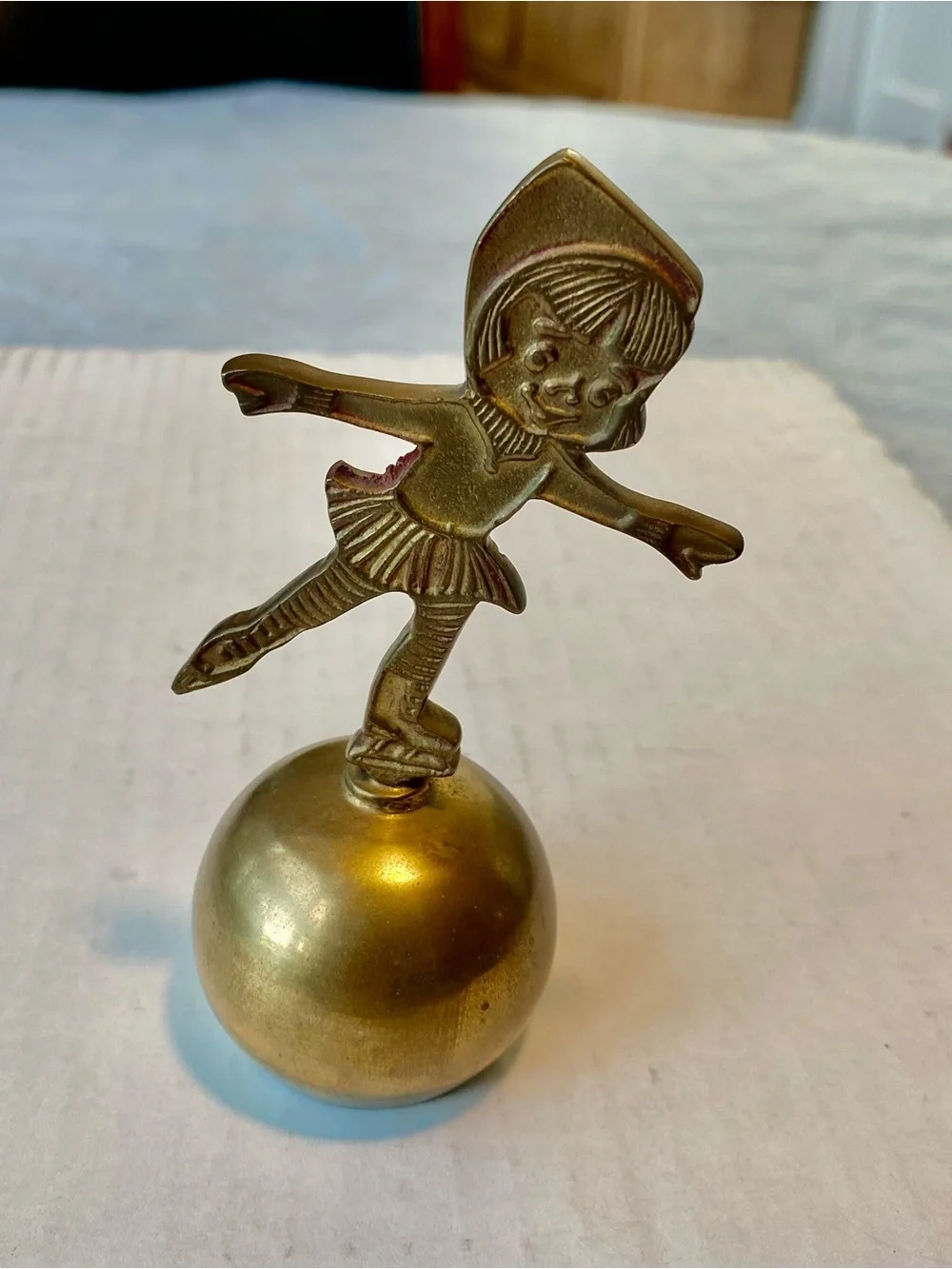 Brass Bell - Figurine of Skating Girl on Sphere - Gold Tone